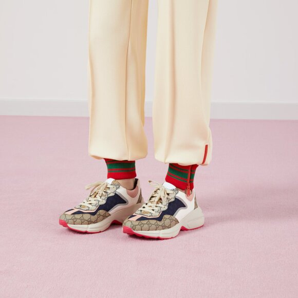 GUCCI SNEAKERS RHYTON GG LOGO MULTICOLOR CANVAS SHOES  sz 36.5 6.5 - Picture 3 of 15
